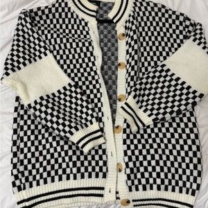 Dressed in LALA Black and White Checkered Cardigan
